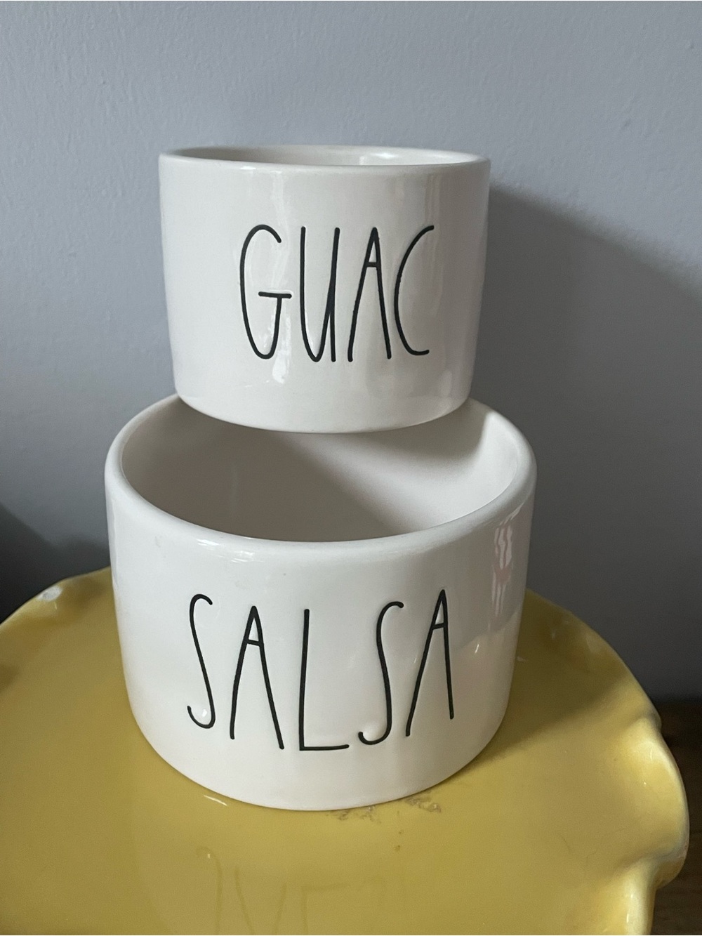 Rae Dunn White Ceramic "Guac" and "Salsa" Dip Bowl Set with Black Lettering